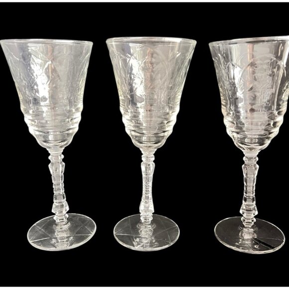 VTG 1950s Set/3 Libbey Rock Sharpe Water Goblets Normandy 3005 Stem 8”H Barware - Picture 3 of 4